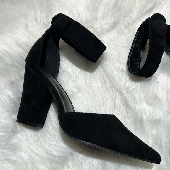 Black Suede Ankle Strap Platform Heels Size 7.  B78 - Picture 5 of 10